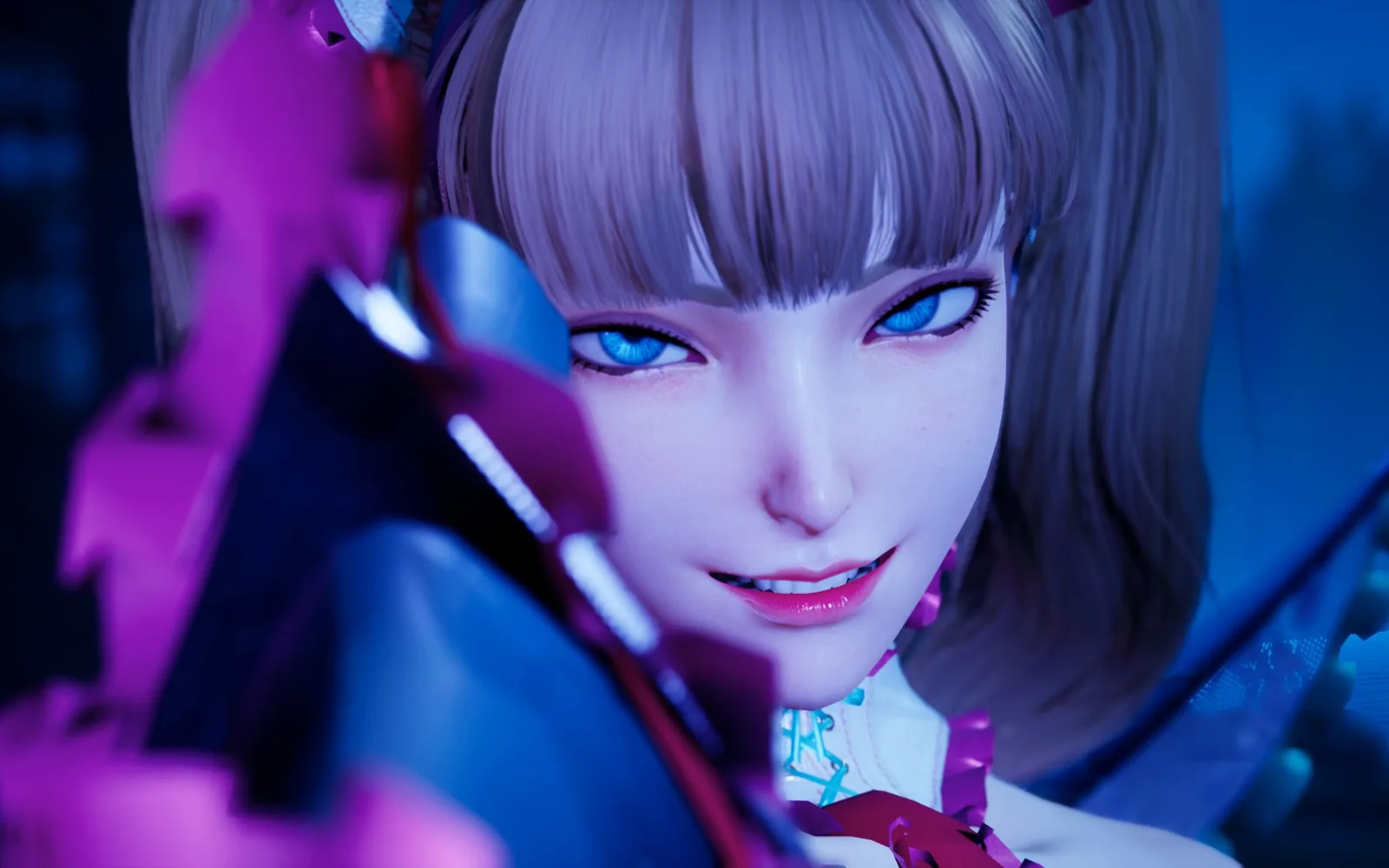魔女的侵袭 Boss 近景与蓝色魔能眼部特写